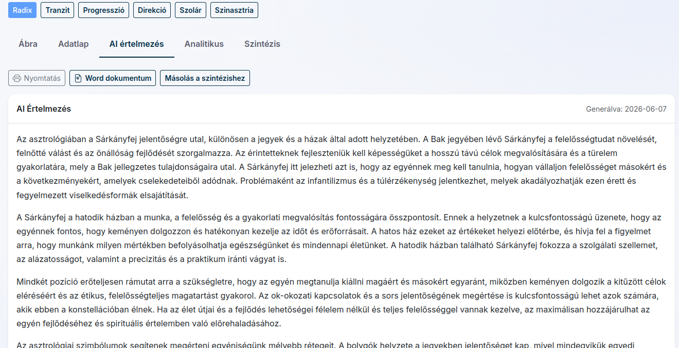 AI értelmezés az asztrogram oldalon